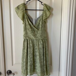 Floral Lace V-Neck Midi Dress in Sage Green